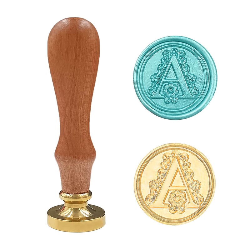 krastmon Medieval Traditional Initial Alphabet Wax Seal Stamp, Brass Head Wooden Handle Letter Stamps for Card/Envelope/Gift - (Letter A) - Image 1